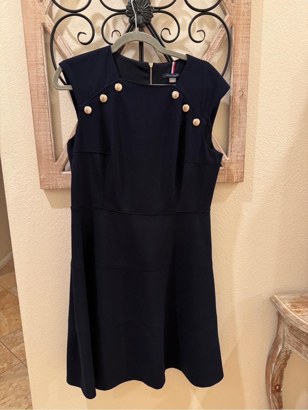 Tommy Hilfiger Navy Sleeveless A-Line Dress with Gold Buttons